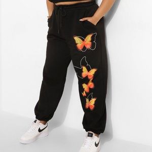 Boohoo Womens Oversized Joggers 100% Cotton Size 14(XL) Flower Print has Pockets